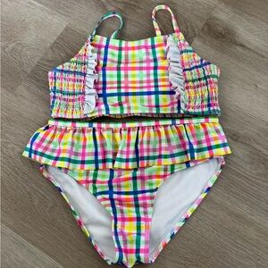 Colorful Plaid Girls 2-Piece Swim Set – Size 10